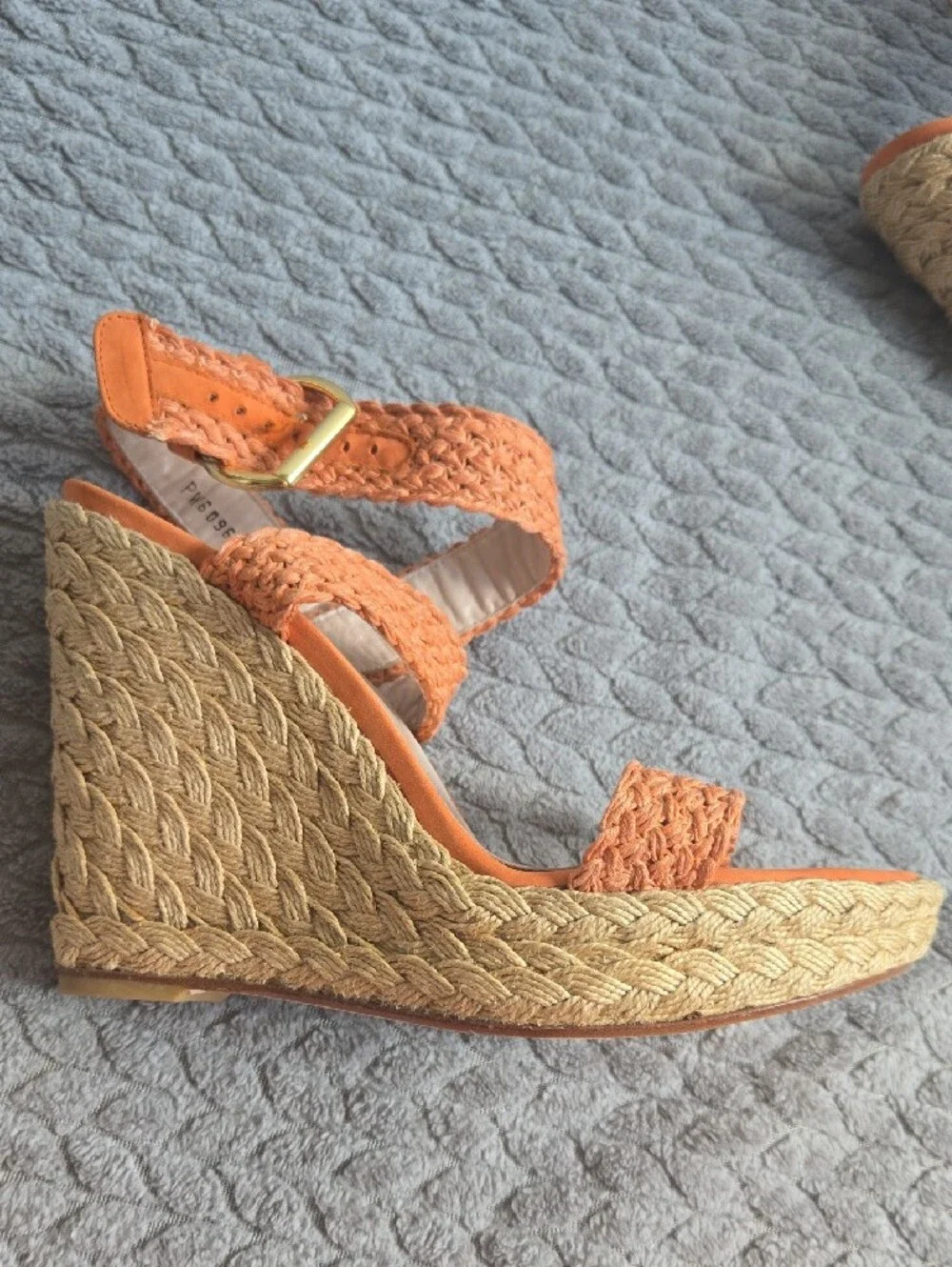 Stuart Weitzman Alex Orange Braided Espadrille Wedge Sandals - Picture 5 of 13